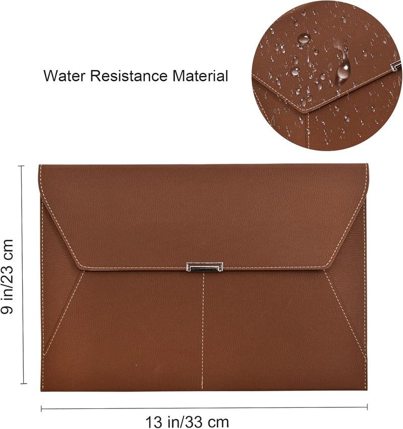 VANRA File Folder Document Holder Organizer Waterproof Portfolio Leather Folder Case with 3 Pockets, Filing Envelopes for A4 Letter Size Paper with Snap Magnetic Button Closure (Brown) - Image 4